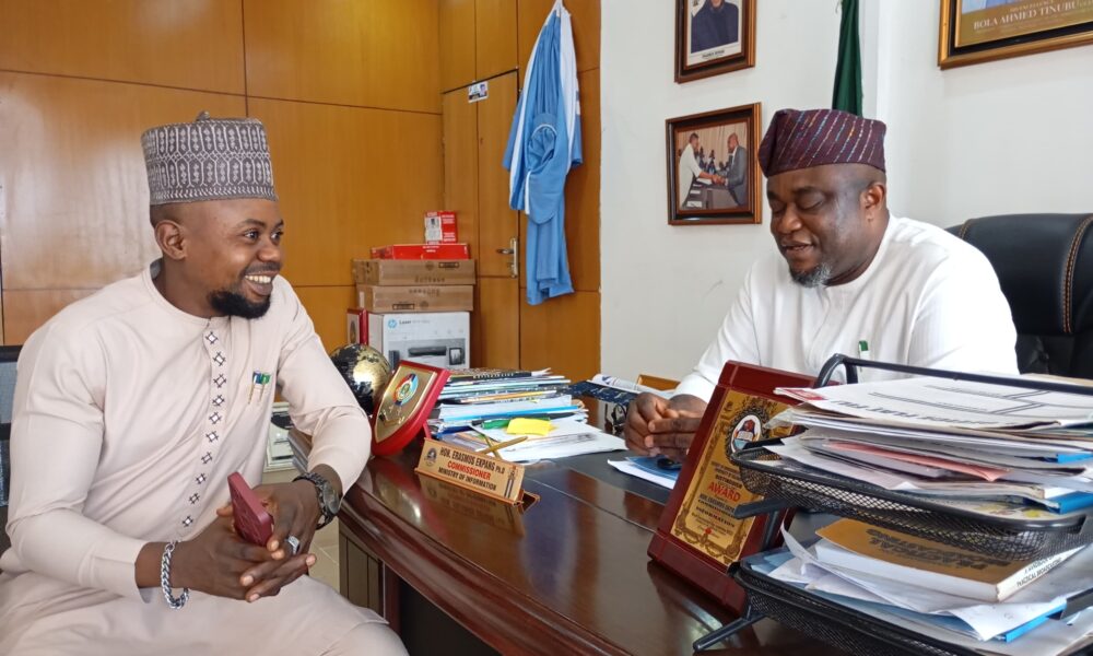 From Right, Hon. Erasmus Ekpang, Commissioner for Information, CRS in a chat with Prince Atibile, Editor, Parliament Vanguard.